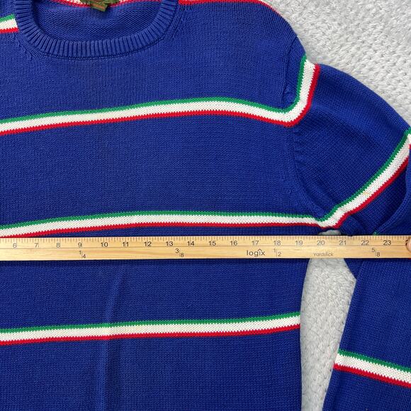 Vintage Boston Traders Mens Knit Sweater Striped Crew Neck Tight Knit Med Navy - Picture 7 of 12